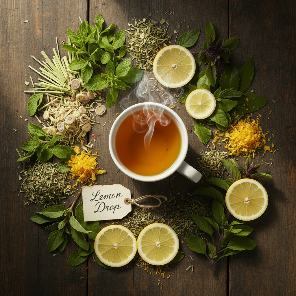 Lemon Drop Herbal Tea Flat Lay - Lemon Slices